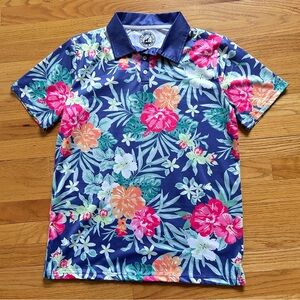 PROUD 90 Golf is Fun Polo Shirt Floral Hawaiian Print Mens Small